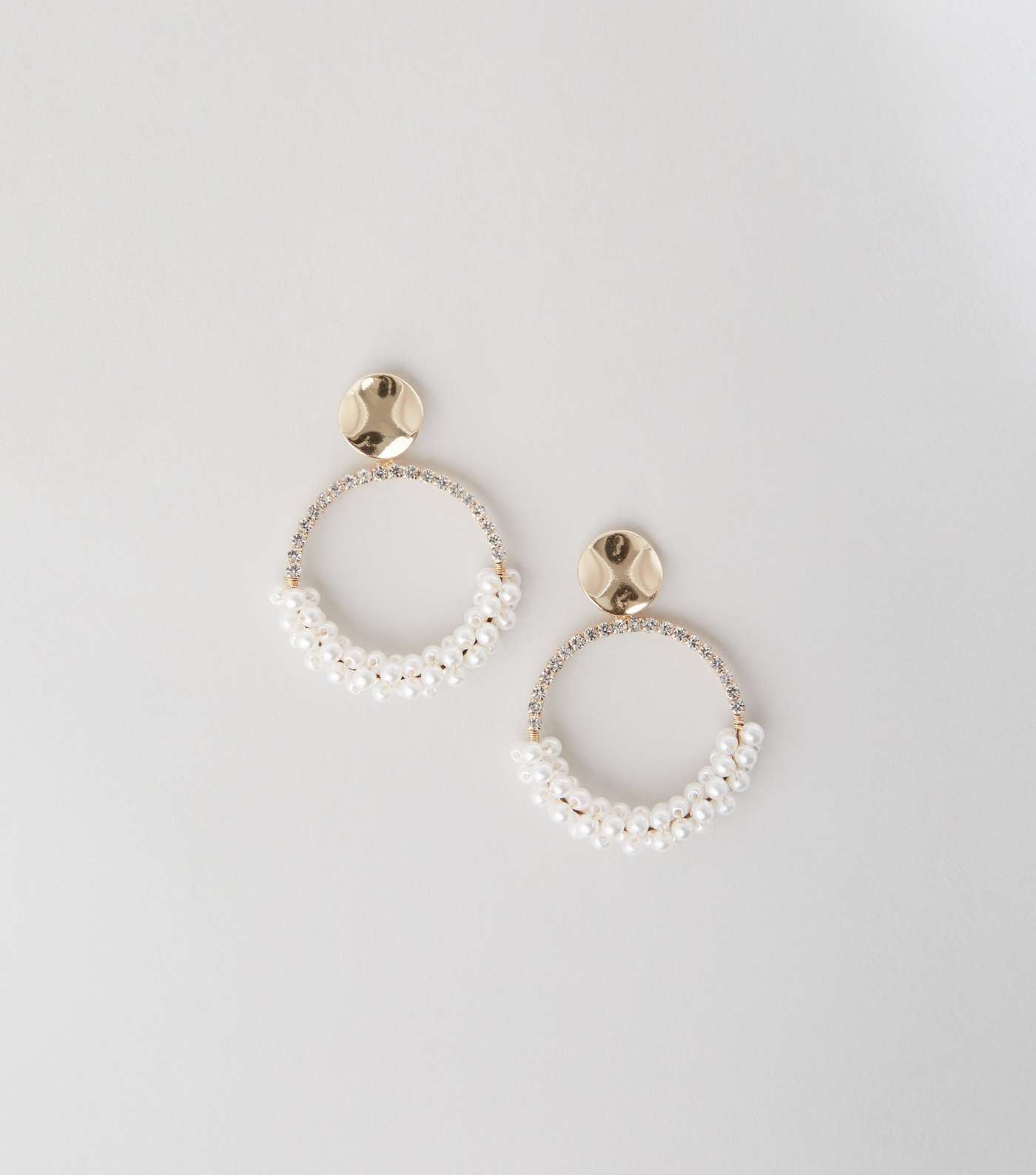 Gold Faux Pearl and Diamanté Door Knocker Earrings