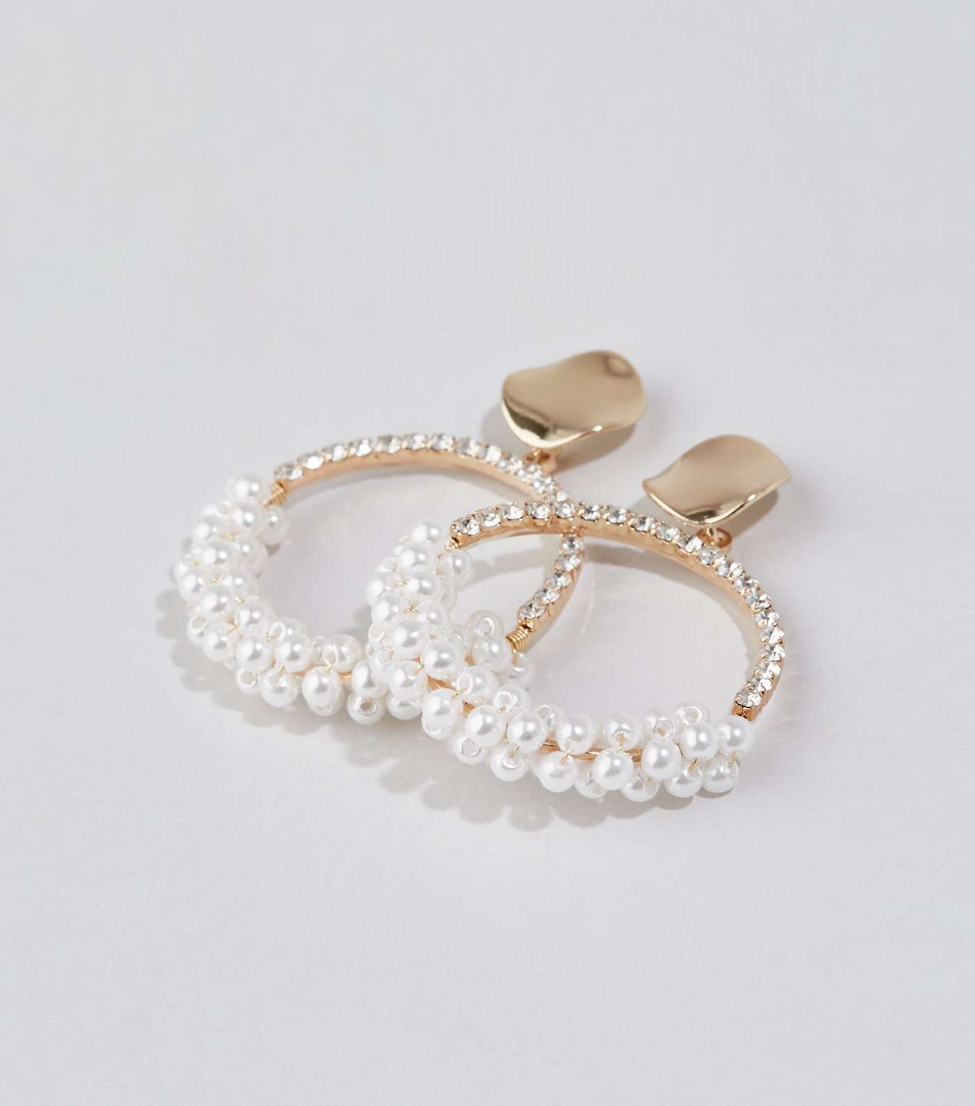 Gold Faux Pearl and Diamanté Door Knocker Earrings Image 3