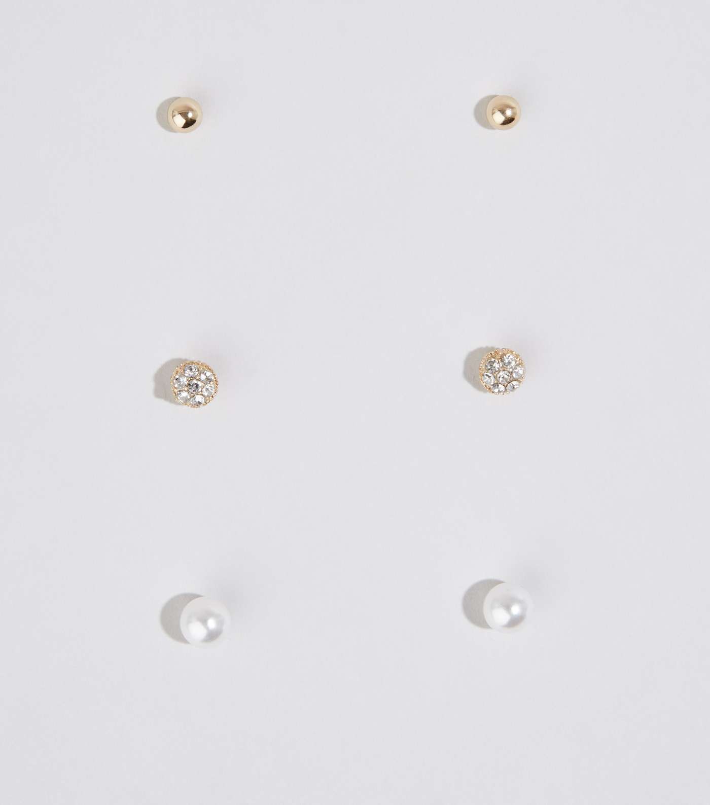 3 Pack Gold Faux Pearl and Diamanté Stud Earrings