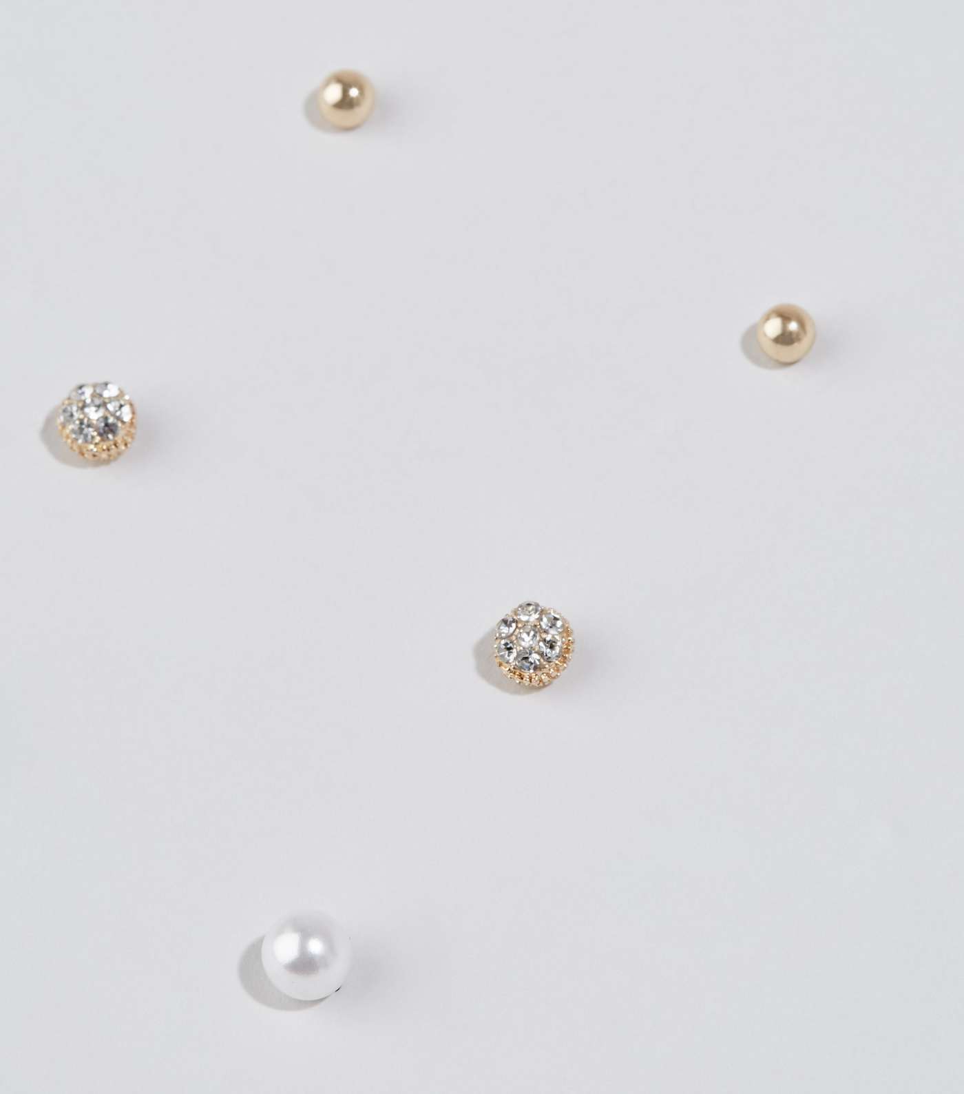 3 Pack Gold Faux Pearl and Diamanté Stud Earrings Image 3