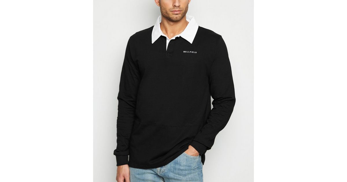 Bellfield Black Contrast Collar Rugby Shirt New Look
