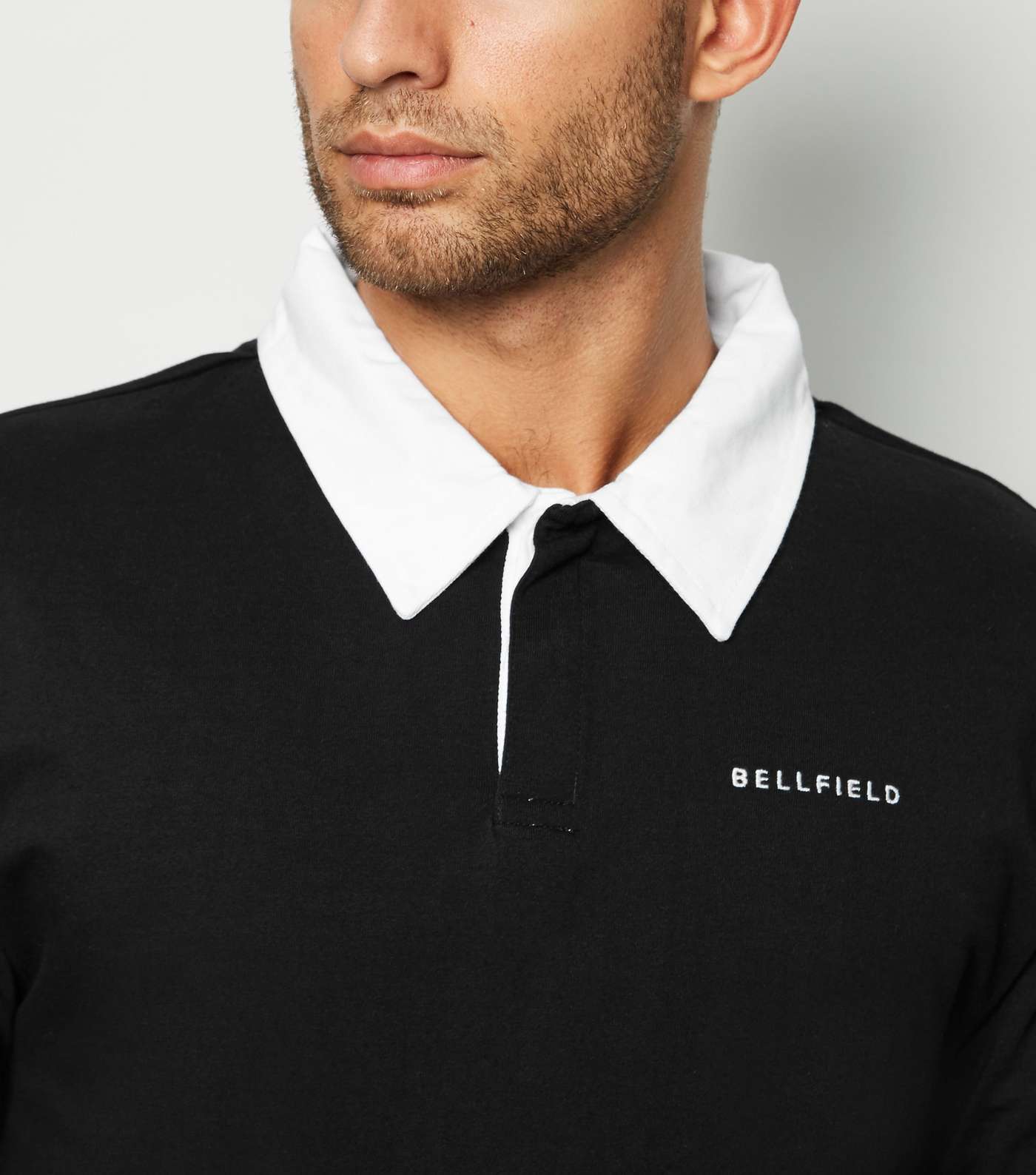Bellfield Black Contrast Collar Rugby Shirt Image 5