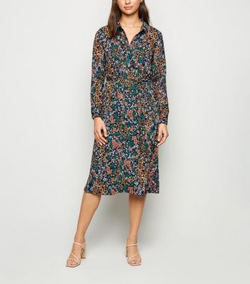 black floral shirt dress