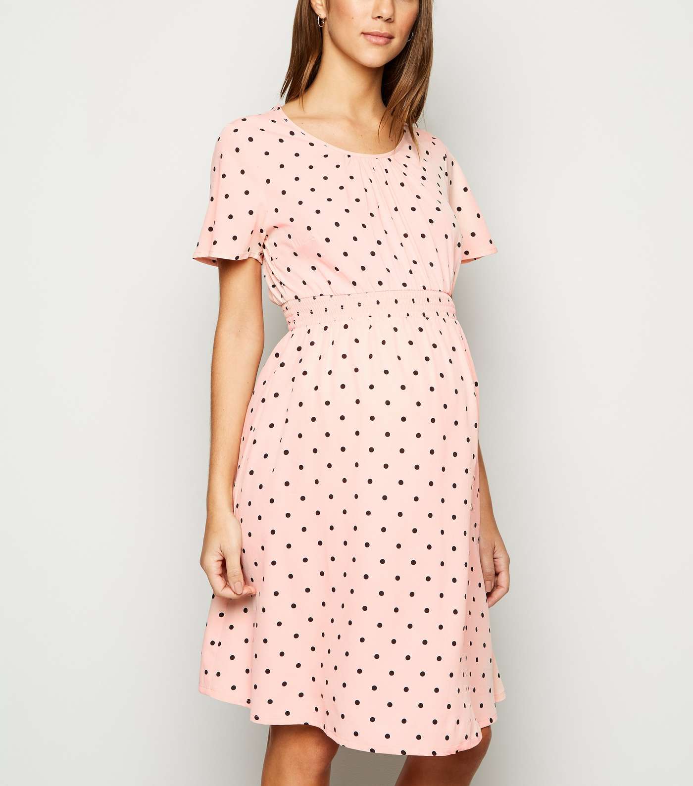 Maternity Pink Spot Shirred Waist Dress 