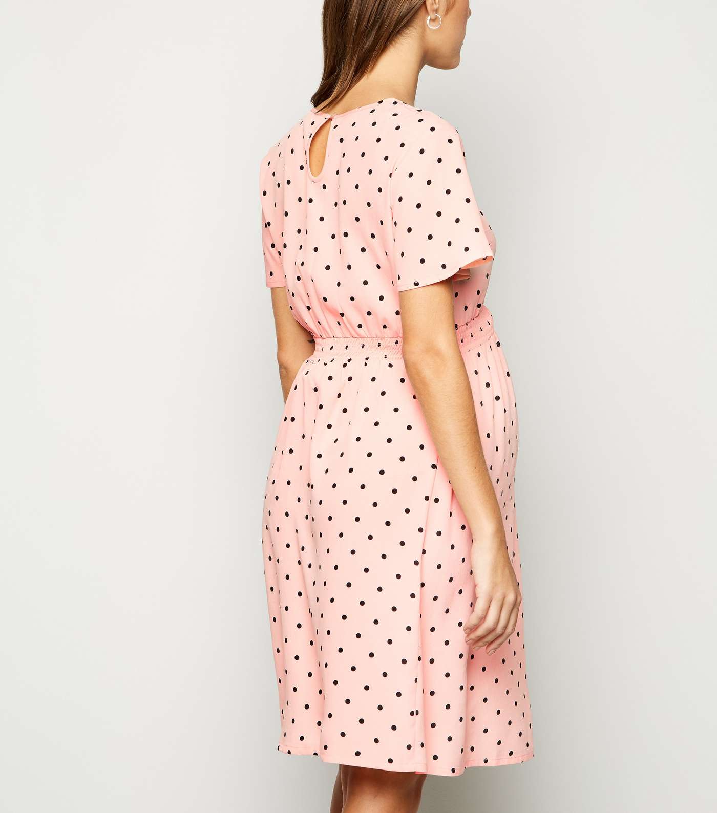Maternity Pink Spot Shirred Waist Dress  Image 3
