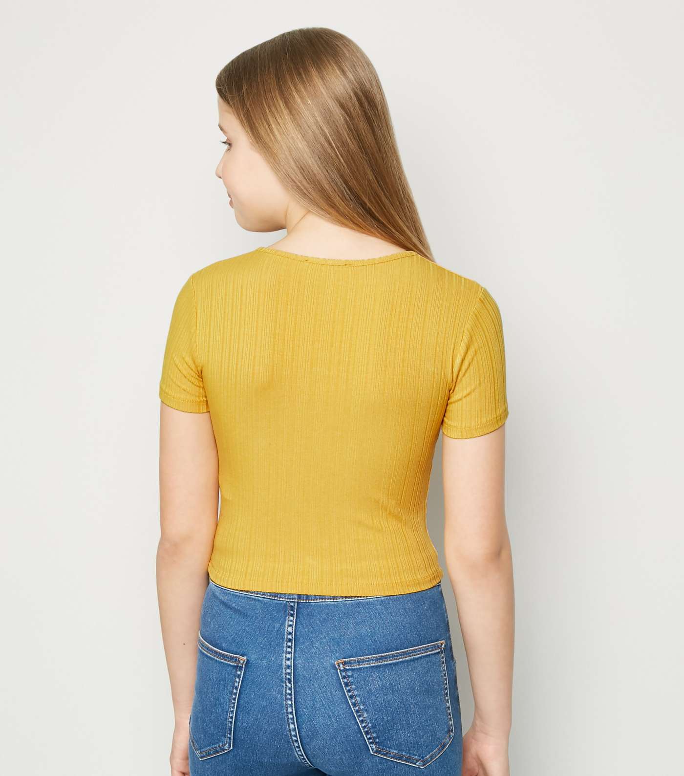 Girls Mustard Ribbed Zip T-Shirt Image 3
