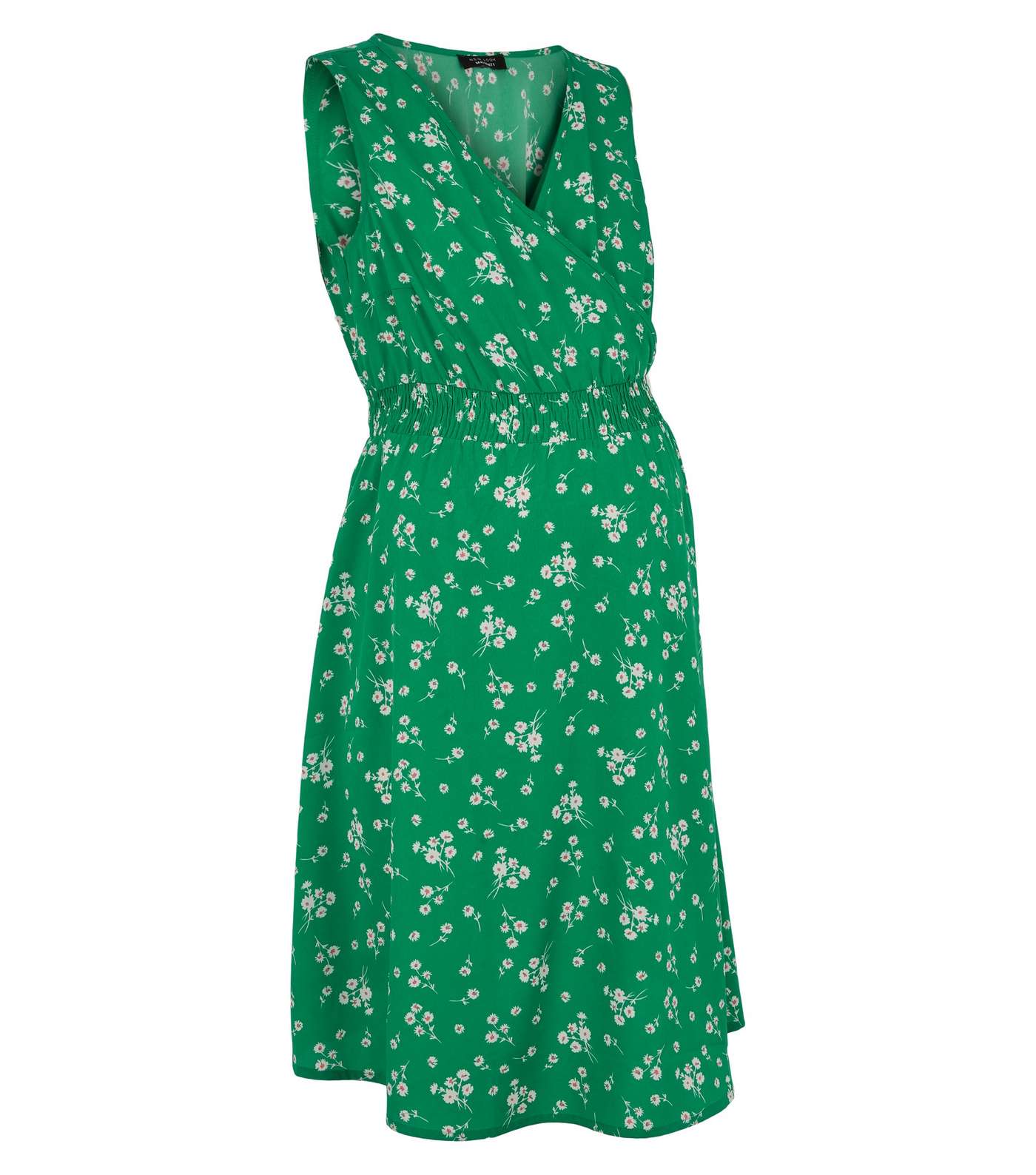 Maternity Green Floral Shirred Waist Dress Image 4