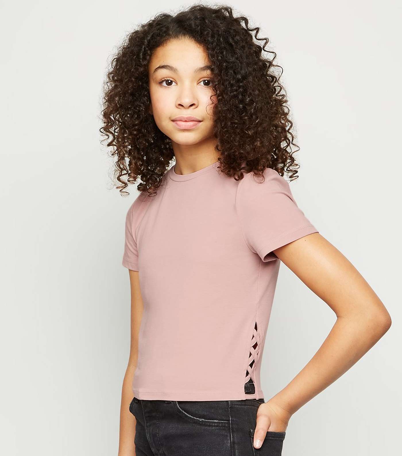 Girls Pale Pink Lattice Side T-Shirt