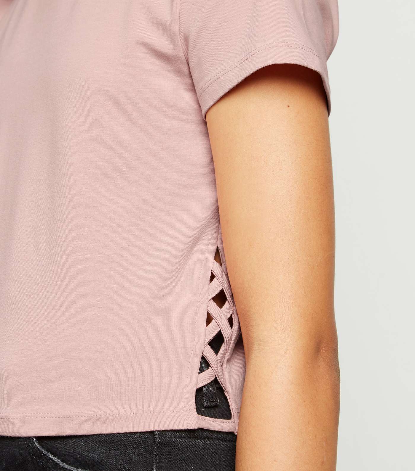 Girls Pale Pink Lattice Side T-Shirt Image 5