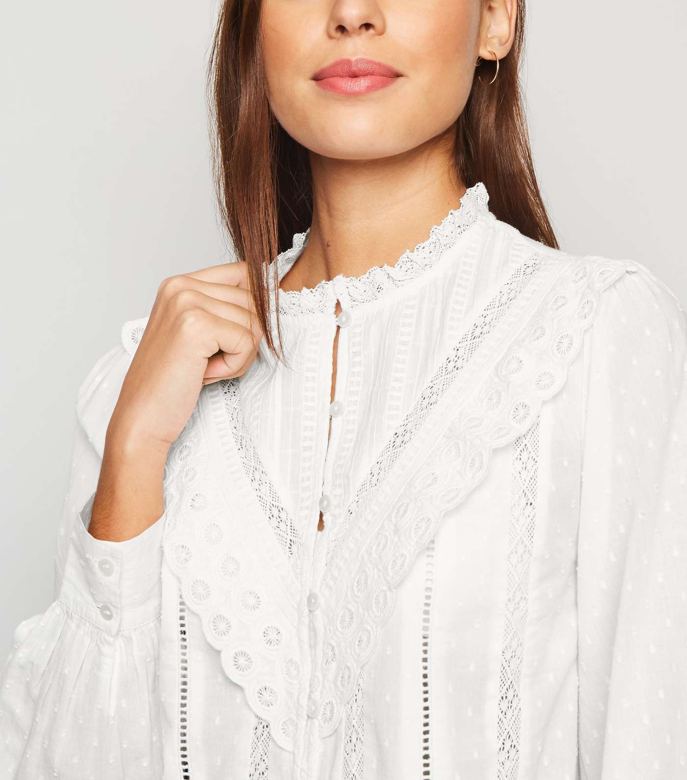 White Spot Lace Puff Sleeve Blouse Image 5