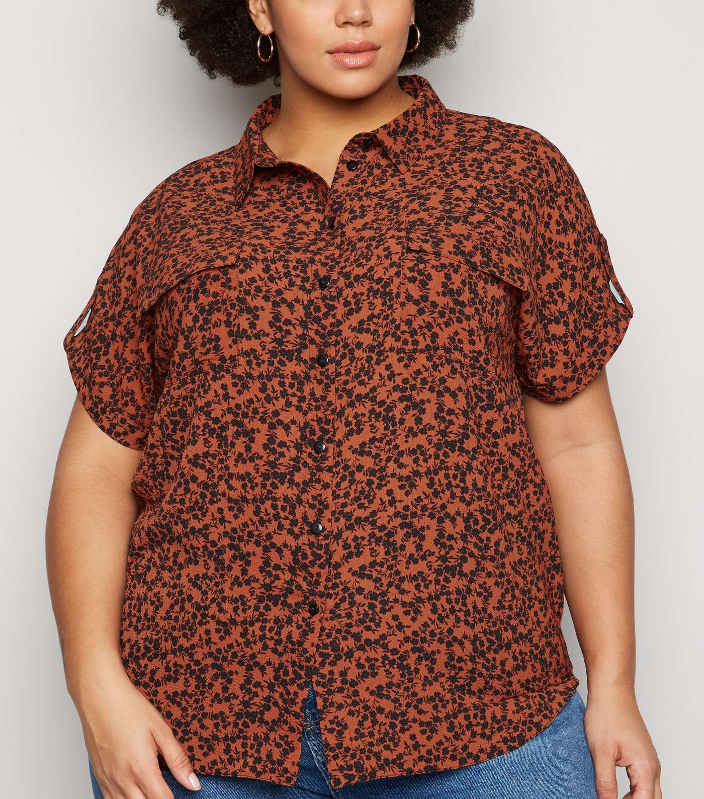 Curves Brown Leopard Print Short Sleeve Shirt