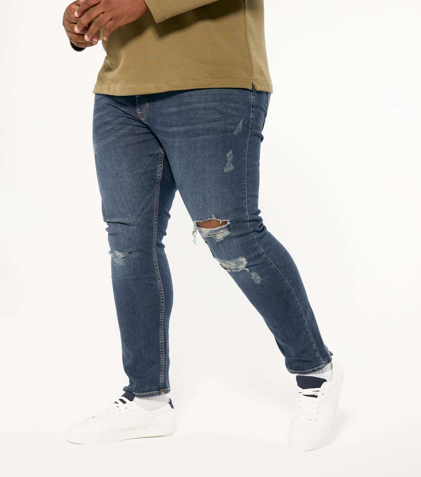 Plus Size Indigo Ripped Slim Stretch Jeans Image 2