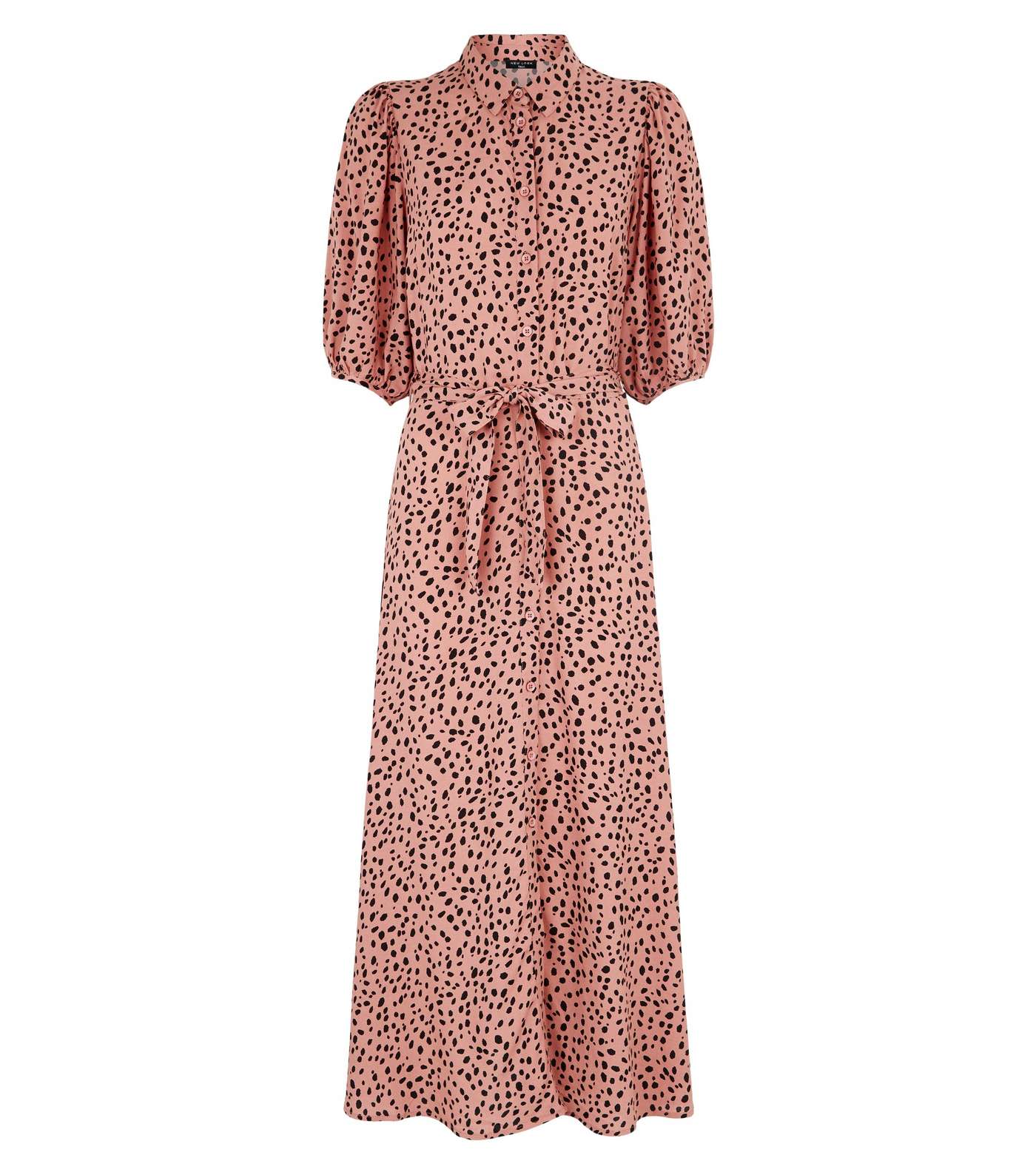Tall Pink Leopard Print Puff Sleeve Midi Dress Image 4