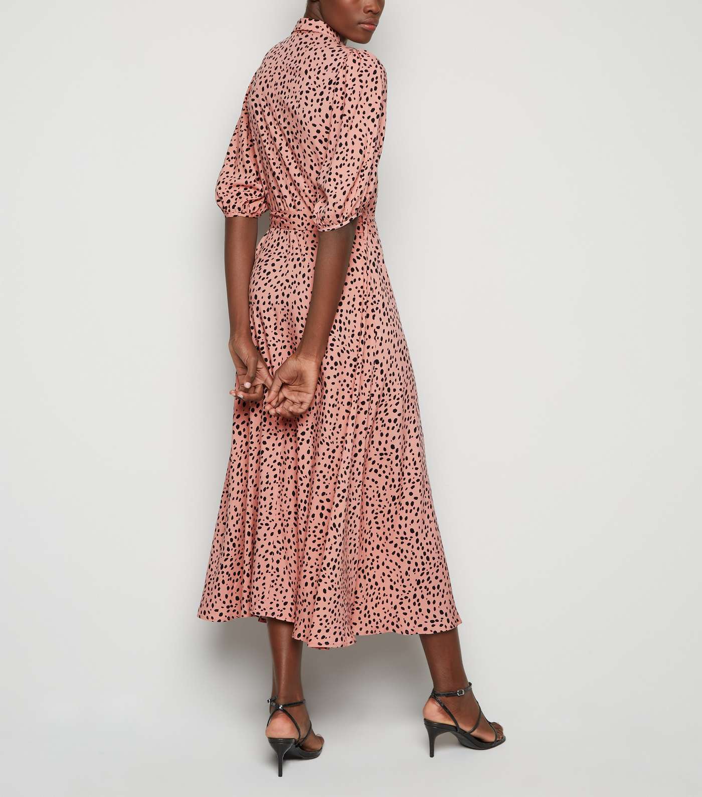 Tall Pink Leopard Print Puff Sleeve Midi Dress Image 2