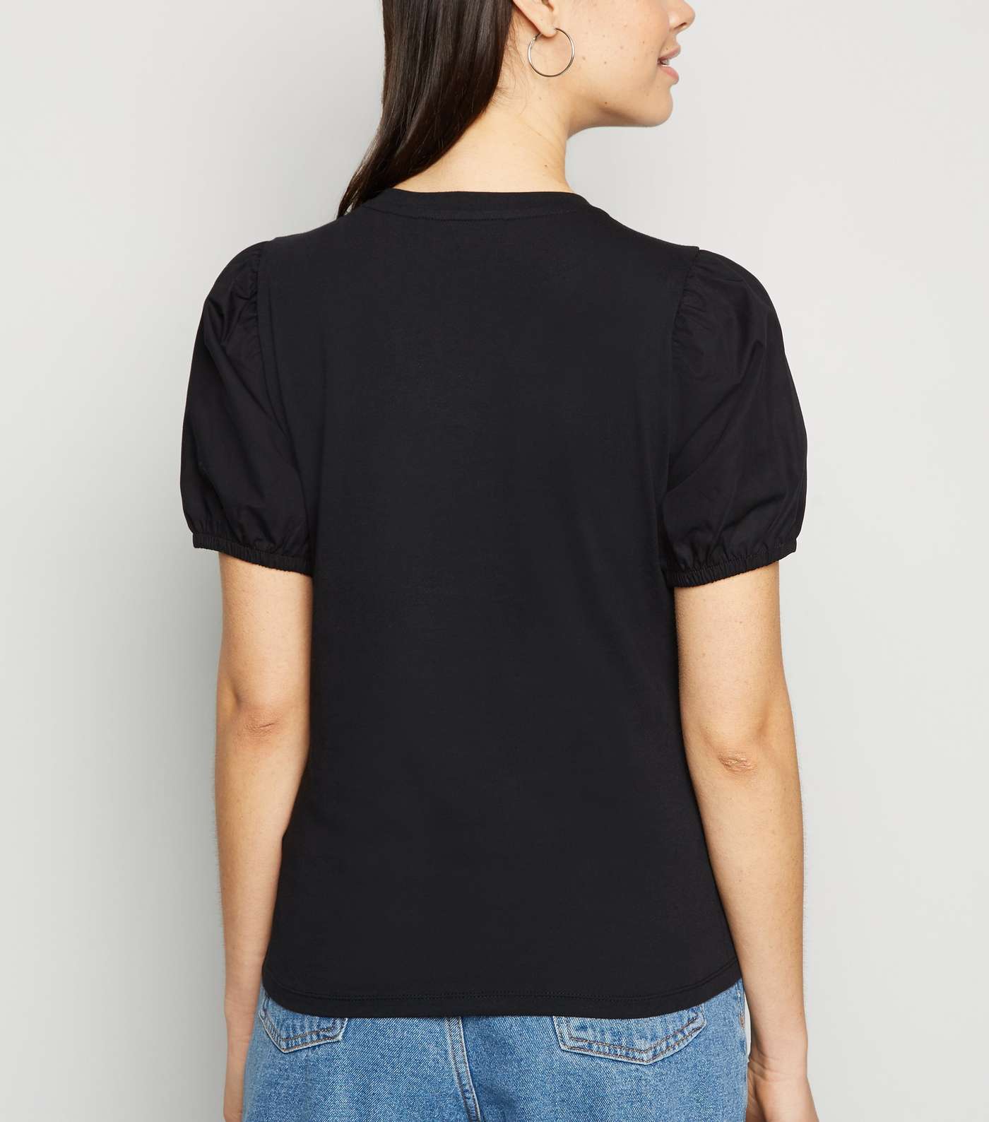 Black Woven Puff Sleeve T-Shirt Image 3