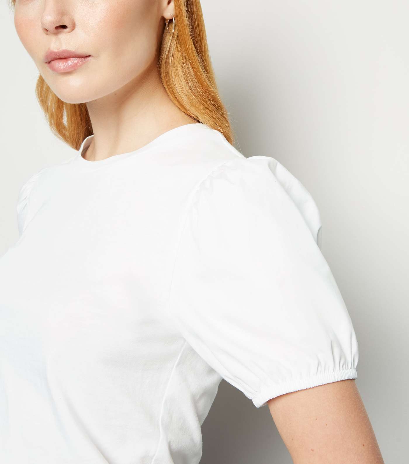White Woven Puff Sleeve T-Shirt Image 5