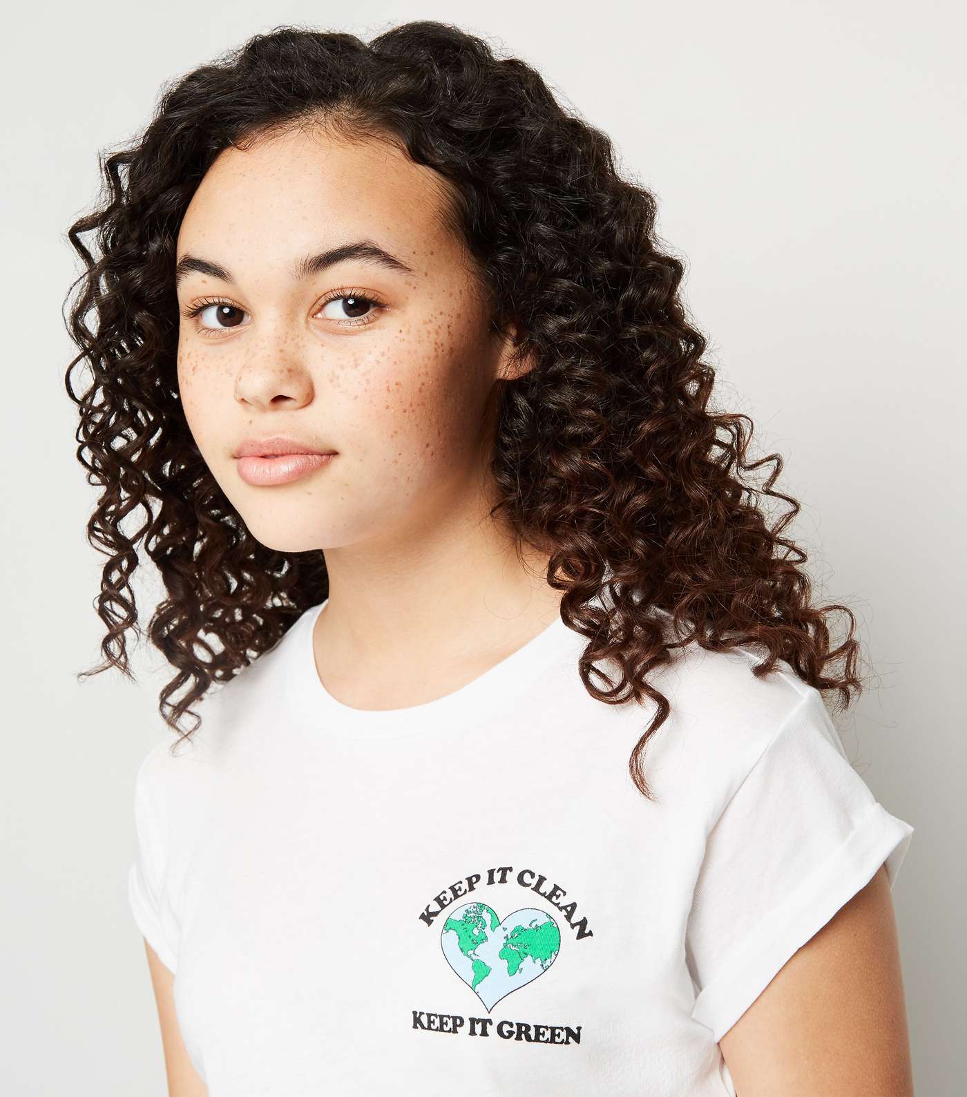Girls White Keep It Clean Earth Slogan T-Shirt Image 5
