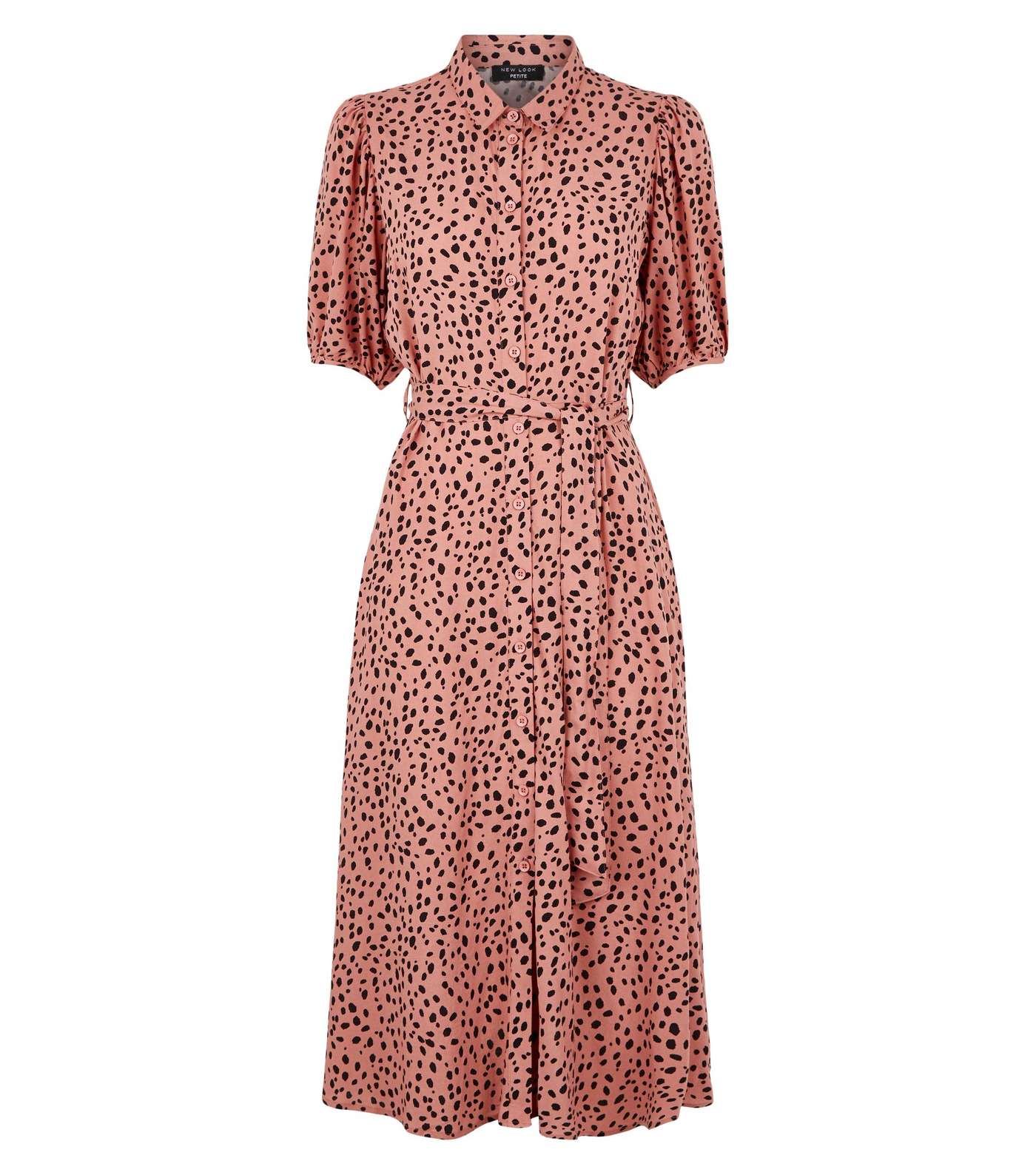 Petite Pink Leopard Print Puff Sleeve Midi Dress Image 4