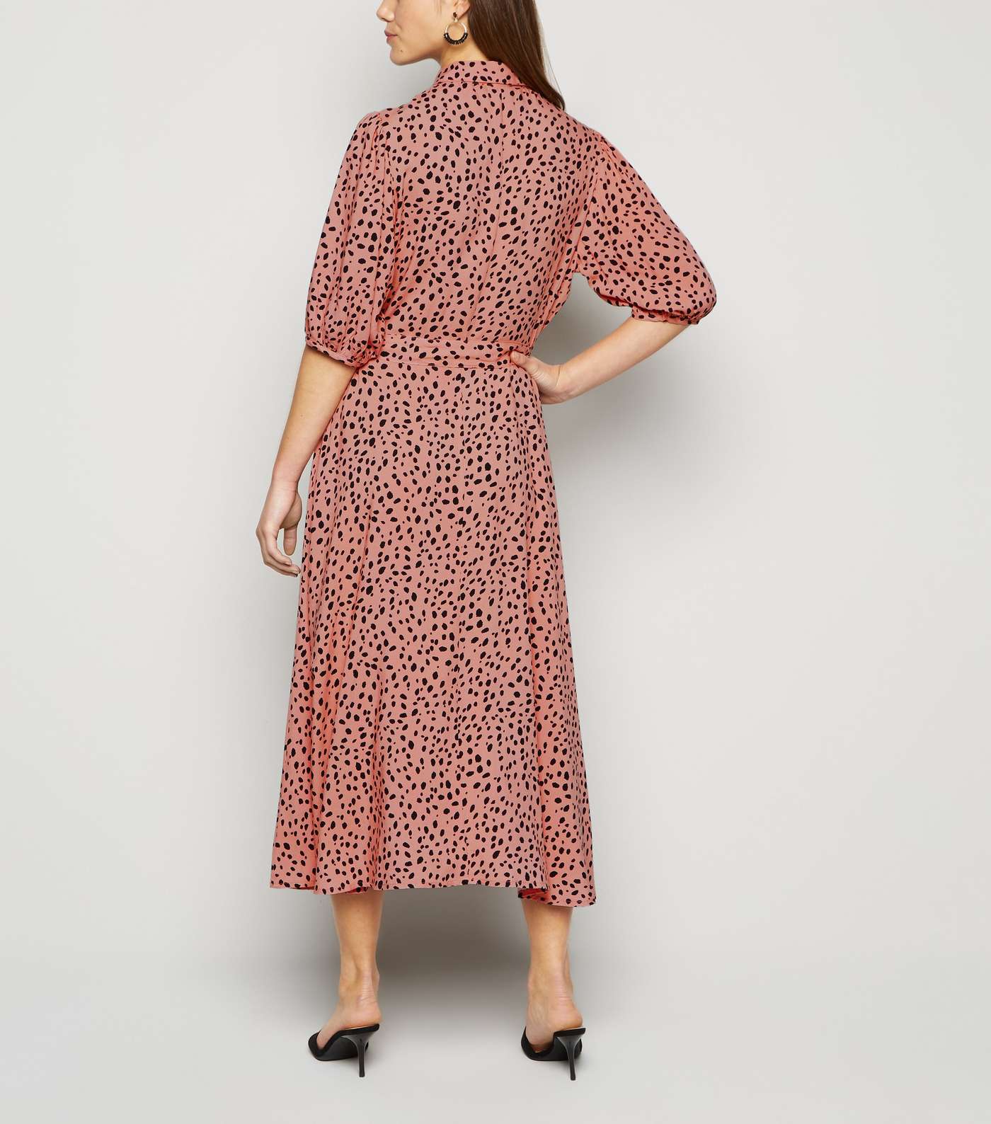 Petite Pink Leopard Print Puff Sleeve Midi Dress Image 2