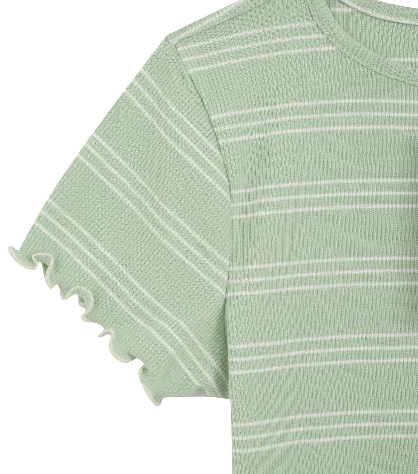 Girls Light Green Stripe Frill Trim T-Shirt Image 3