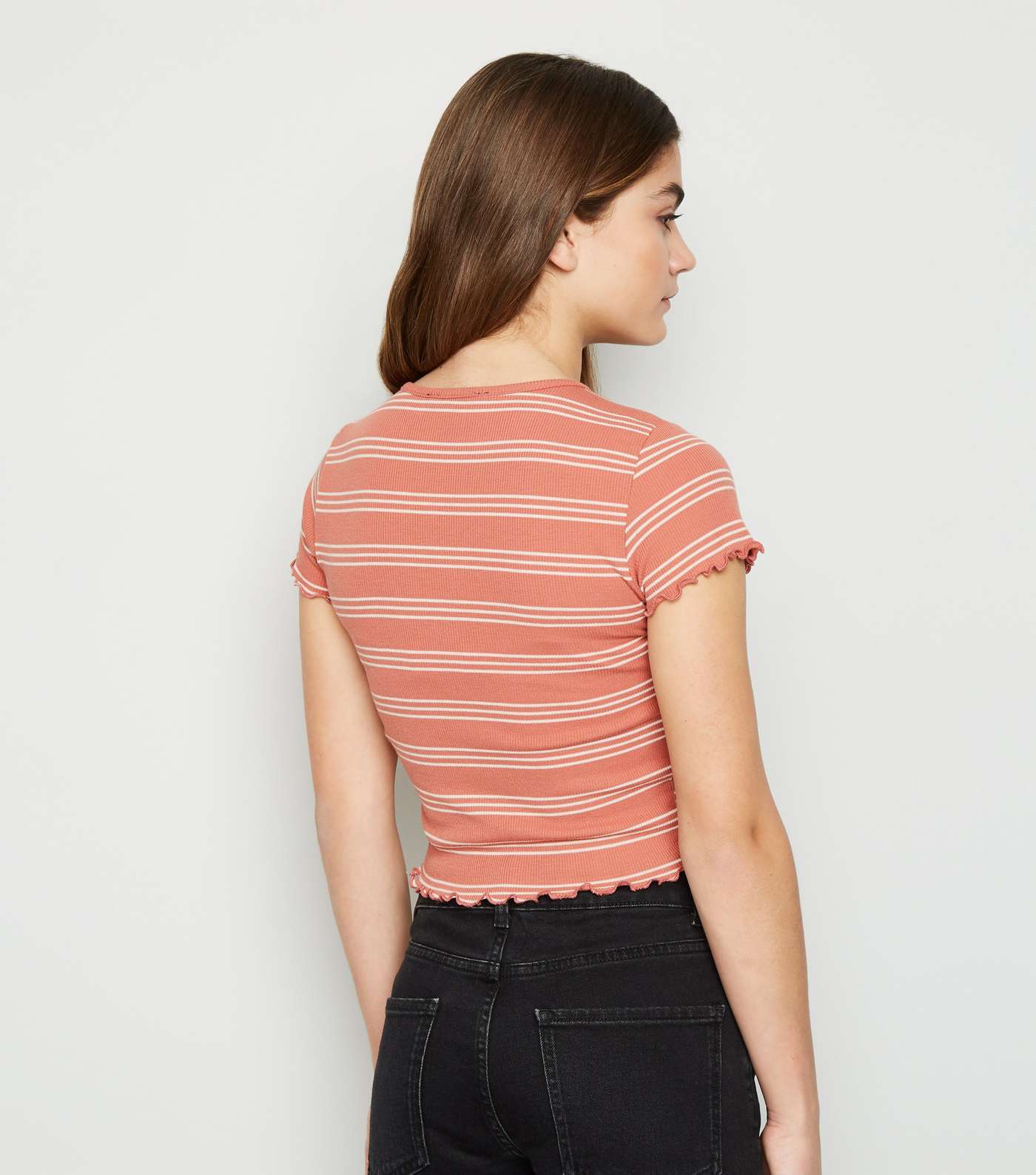 Girls Pink Stripe Frill Trim T-Shirt Image 3