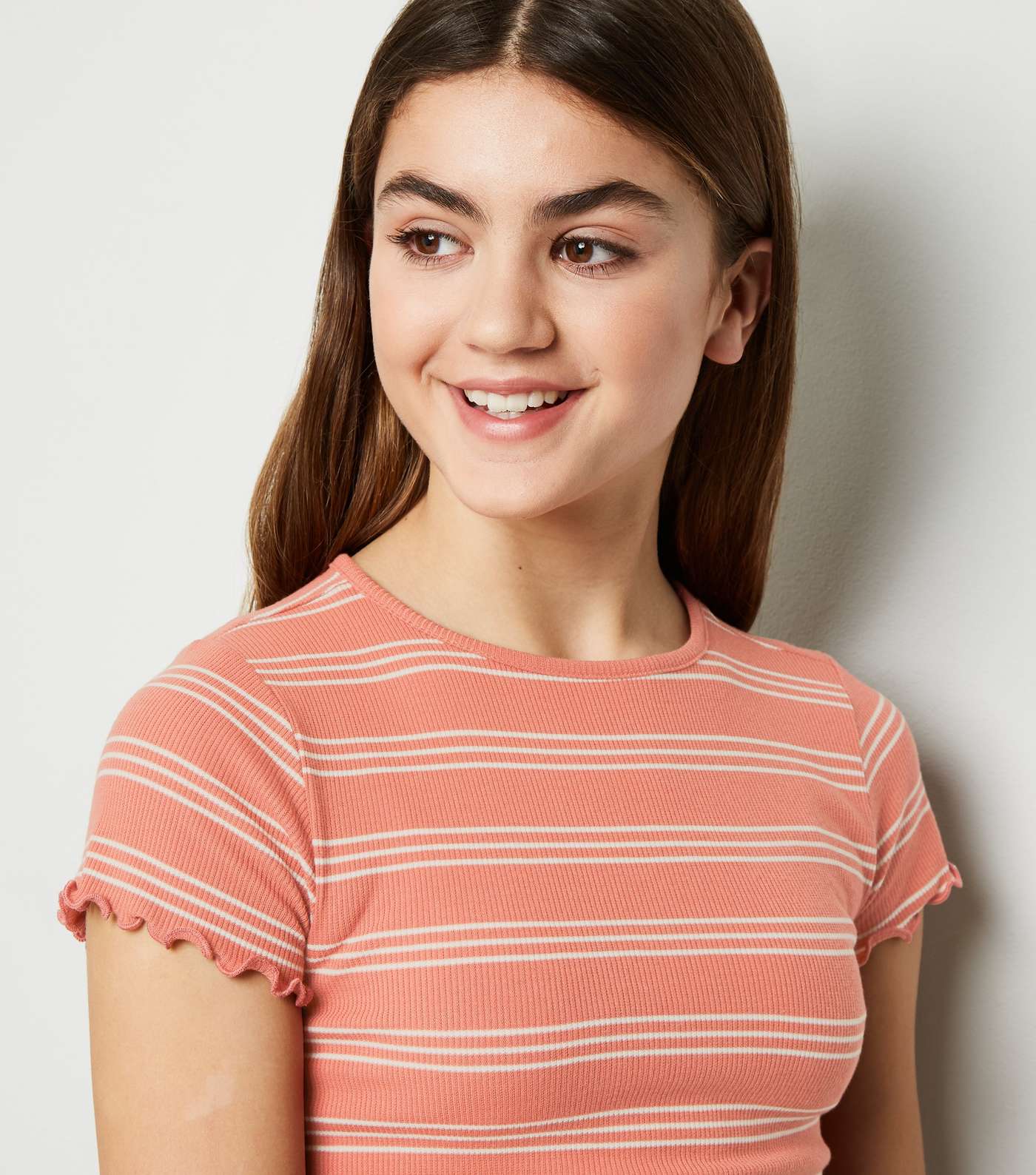 Girls Pink Stripe Frill Trim T-Shirt Image 5