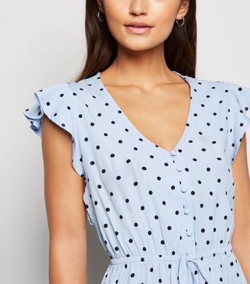 Petite Blue Spot Ruffle Mini Dress | New Look