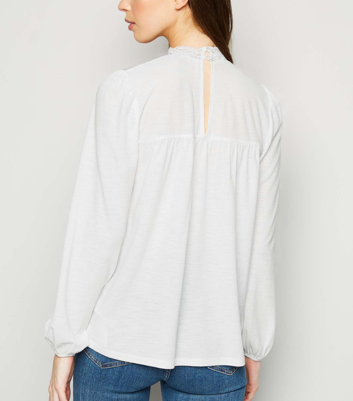Off White Textured Embroidered Yoke Top Image 3
