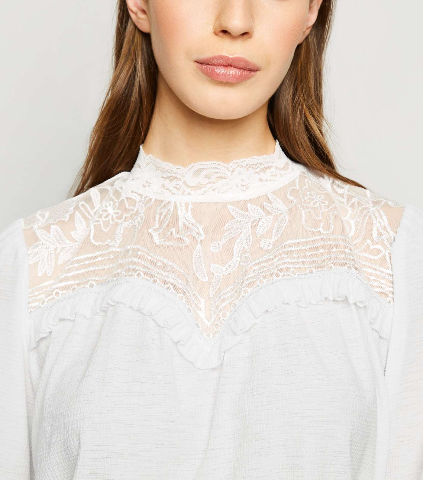 Off White Textured Embroidered Yoke Top Image 5