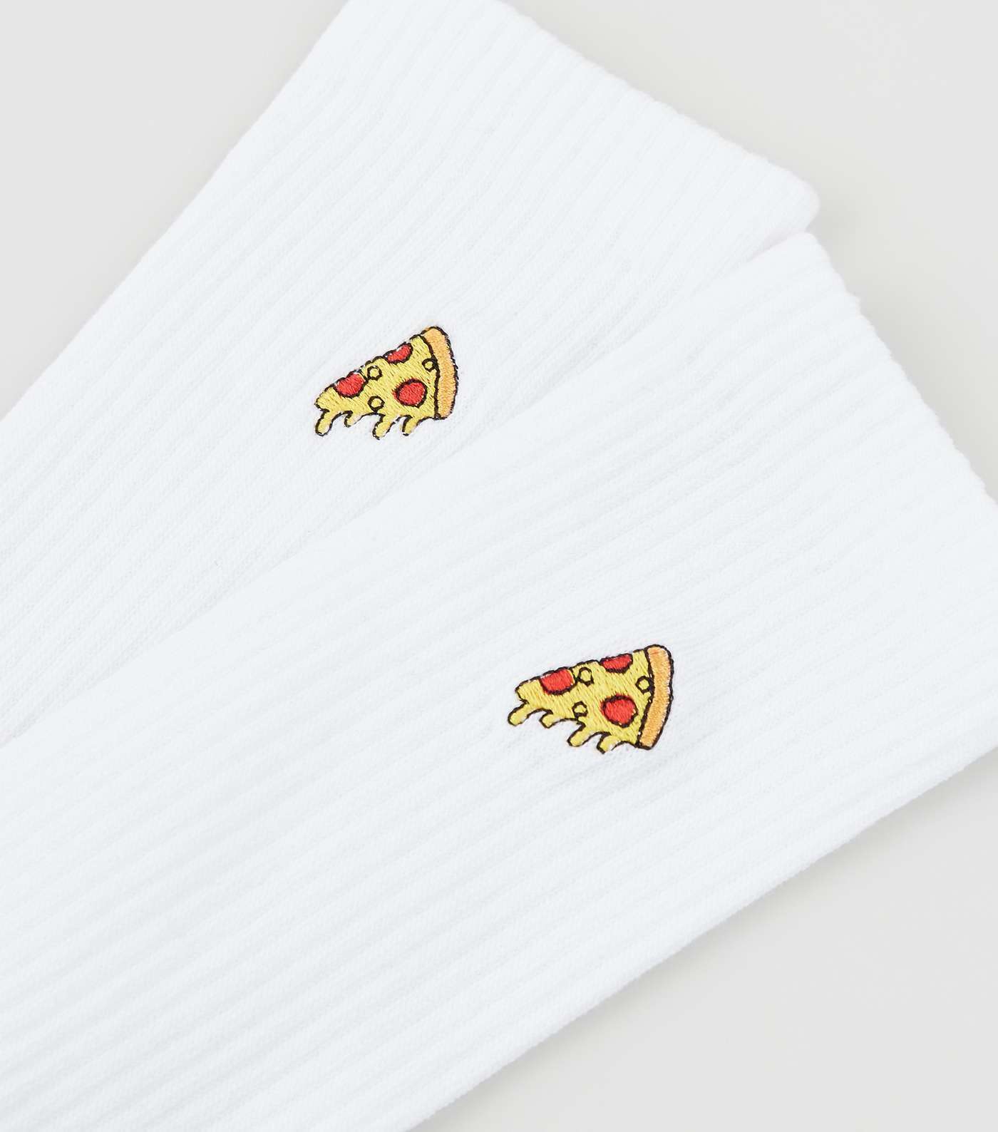 White Embroidered Pizza Socks Image 2