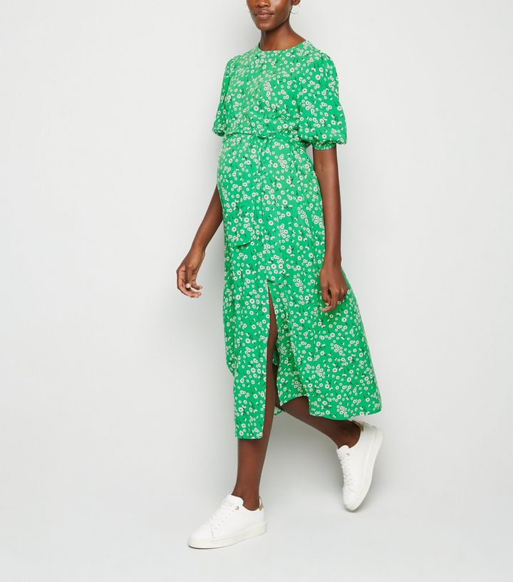 Maternity Green Floral Midi Dress New Look