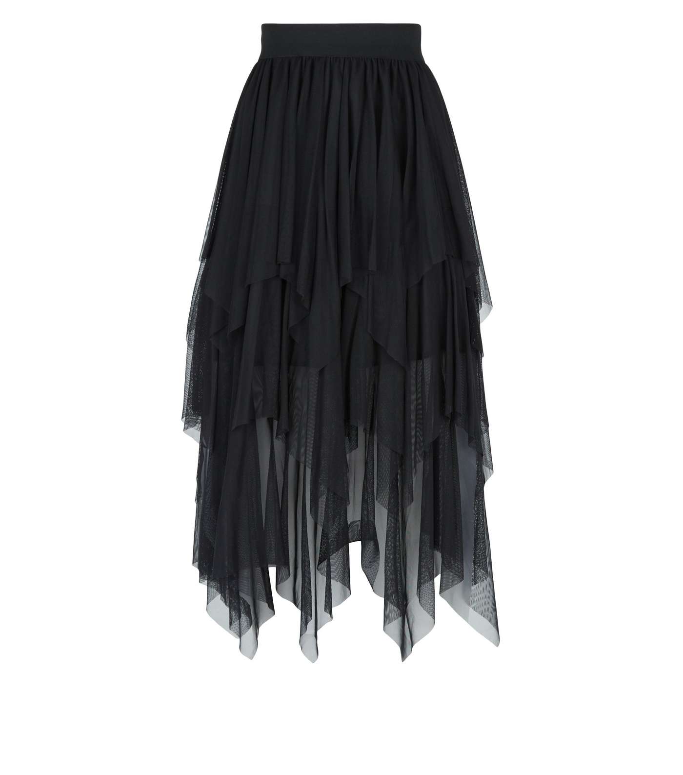 Black Mesh Hanky Hem Midi Skirt Image 4