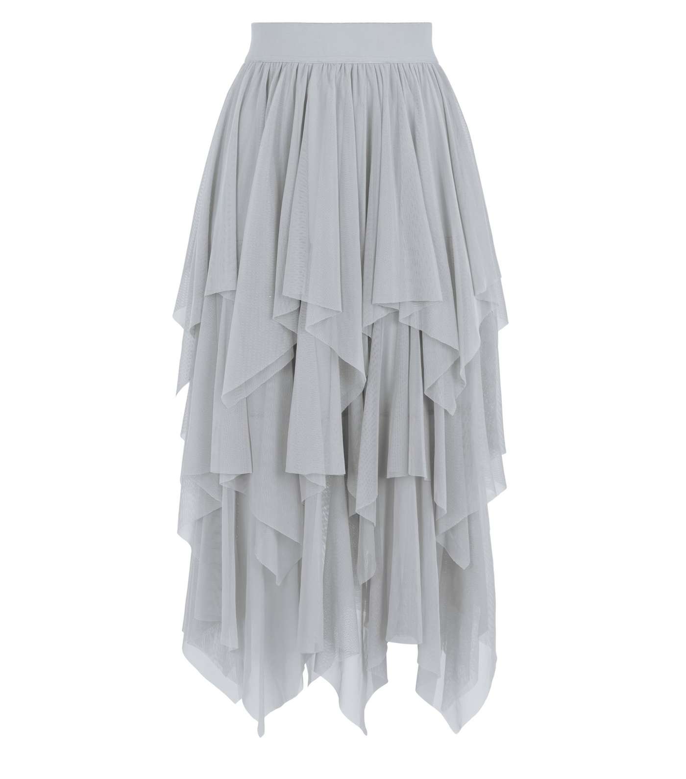 Grey Mesh Hanky Hem Midi Skirt Image 4