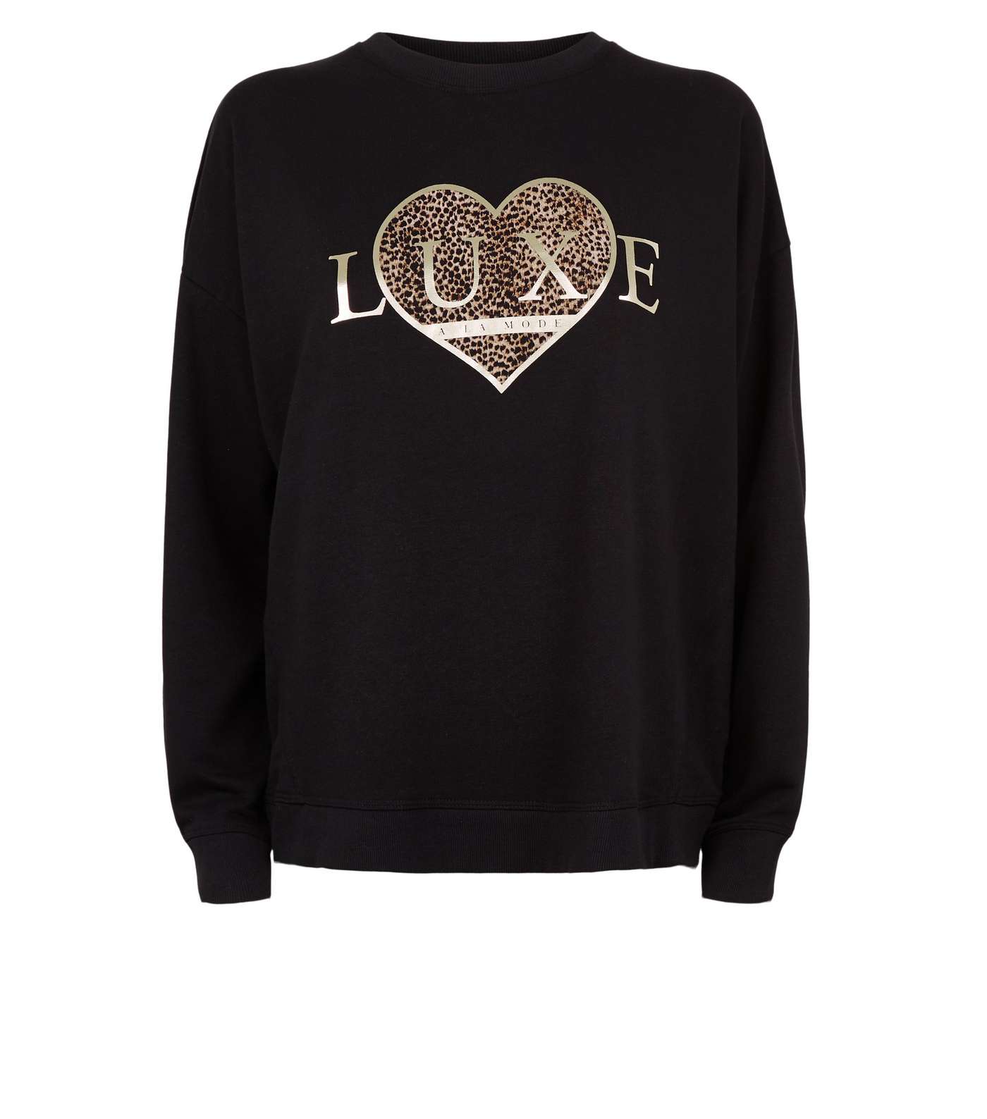 Black Luxe Animal Print Heart Slogan Sweatshirt Image 4