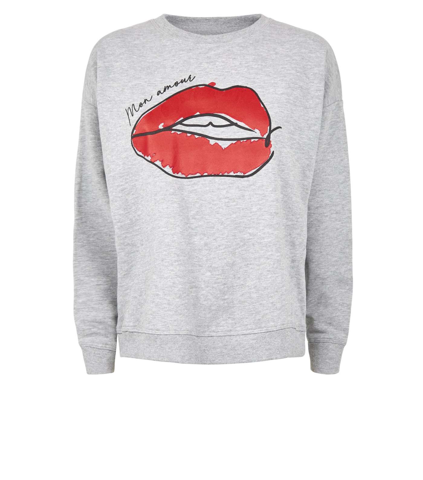 Grey Mon Amour Lips Slogan Sweatshirt Image 4