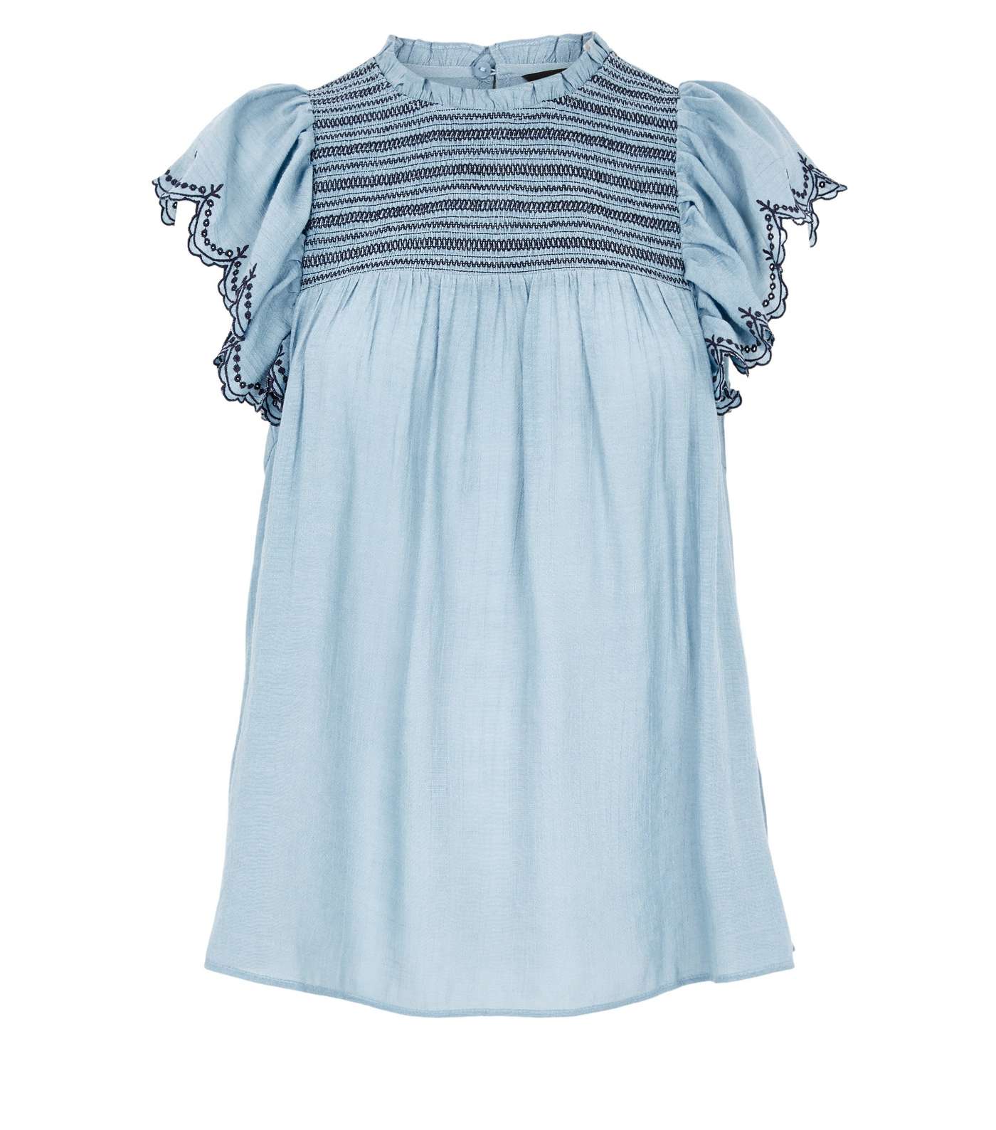 Pale Blue Broderie Ruffle Sleeve Blouse Image 4