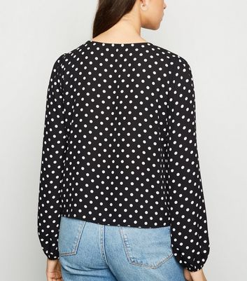 Image of Black Spot Long Sleeve Button Blouse New Look