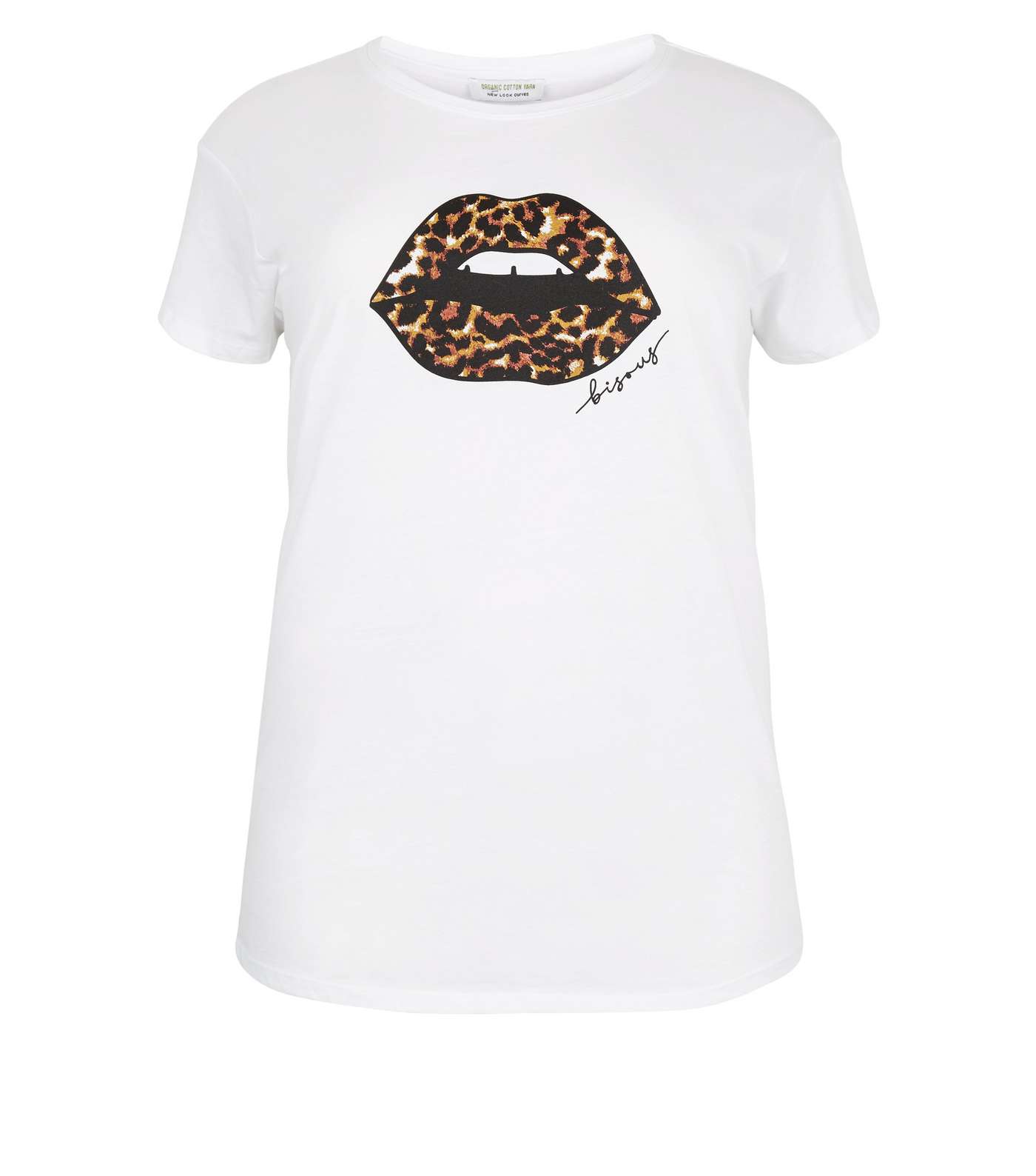 Curves White Leopard Print Lips Slogan T-Shirt Image 4