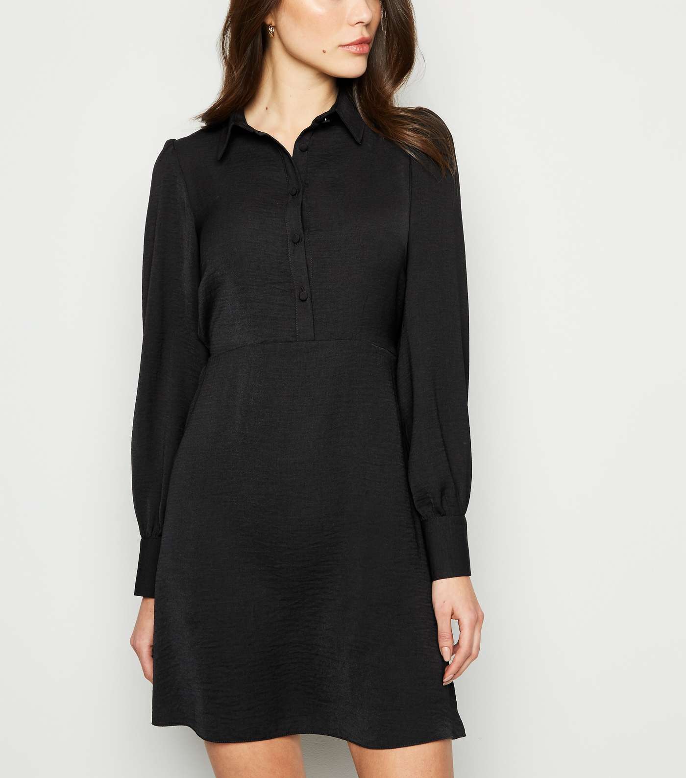 Black Collared Long Sleeve Shirt Dress