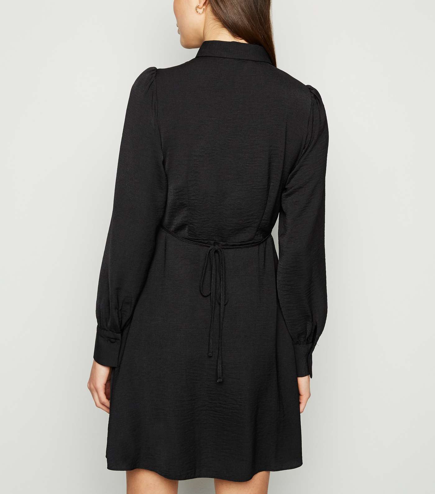 Black Collared Long Sleeve Shirt Dress Image 3