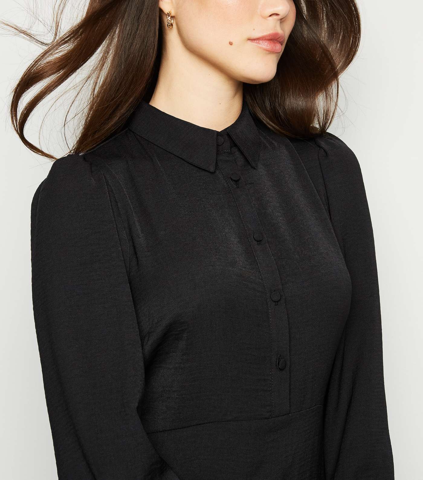 Black Collared Long Sleeve Shirt Dress Image 5