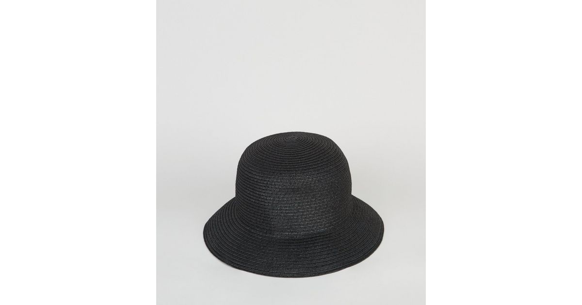 Black Woven Straw Effect Bucket Hat New Look