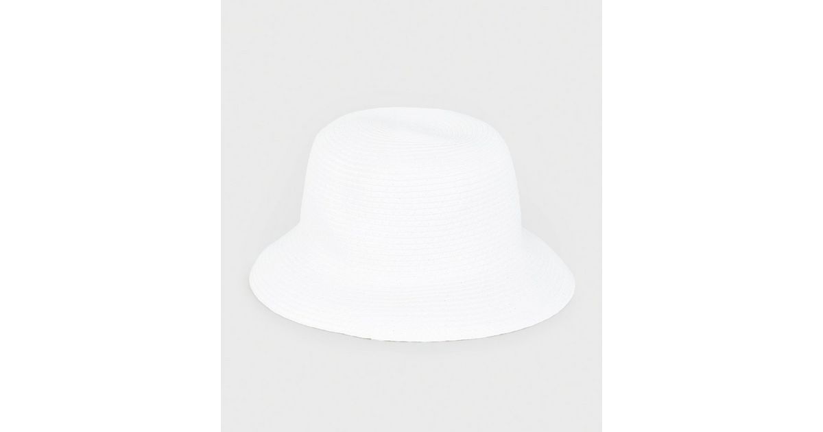 White Woven Straw Effect Bucket Hat New Look