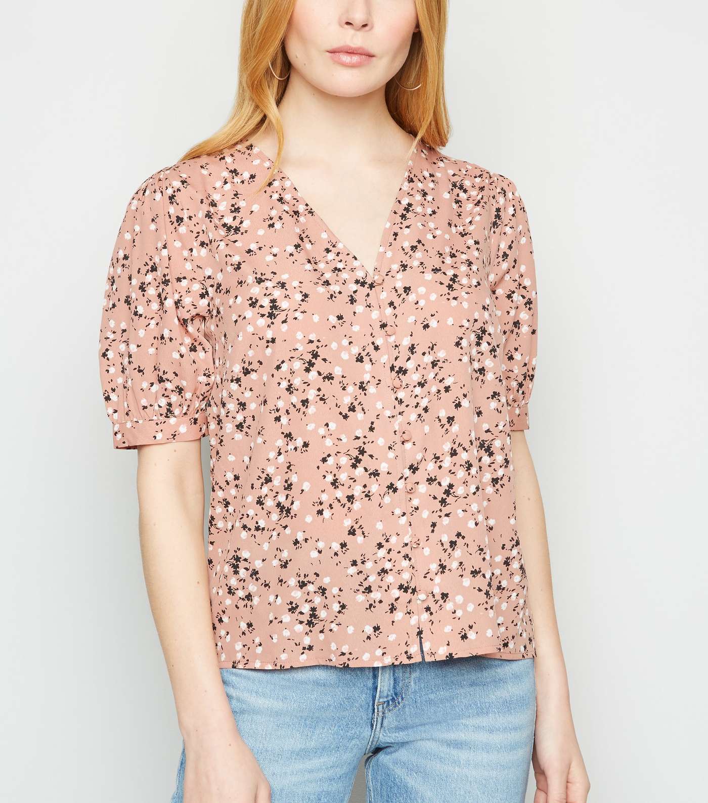 Pink Floral Puff Sleeve Blouse 
