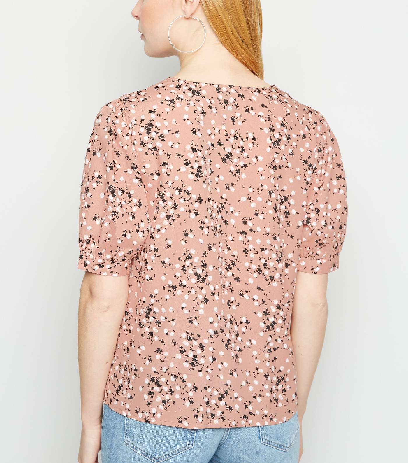 Pink Floral Puff Sleeve Blouse  Image 3