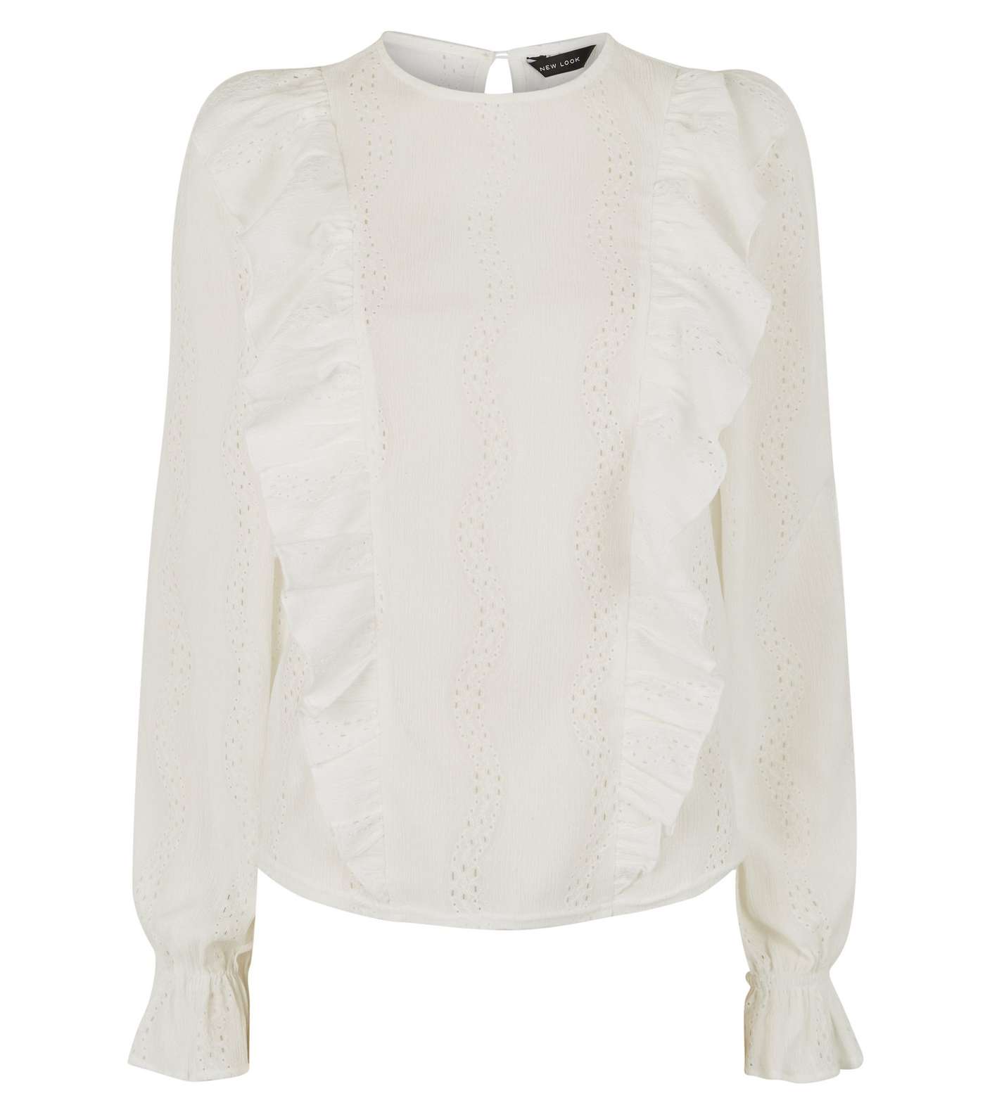 Off White Frill Laser Cut Textured Top  Image 4
