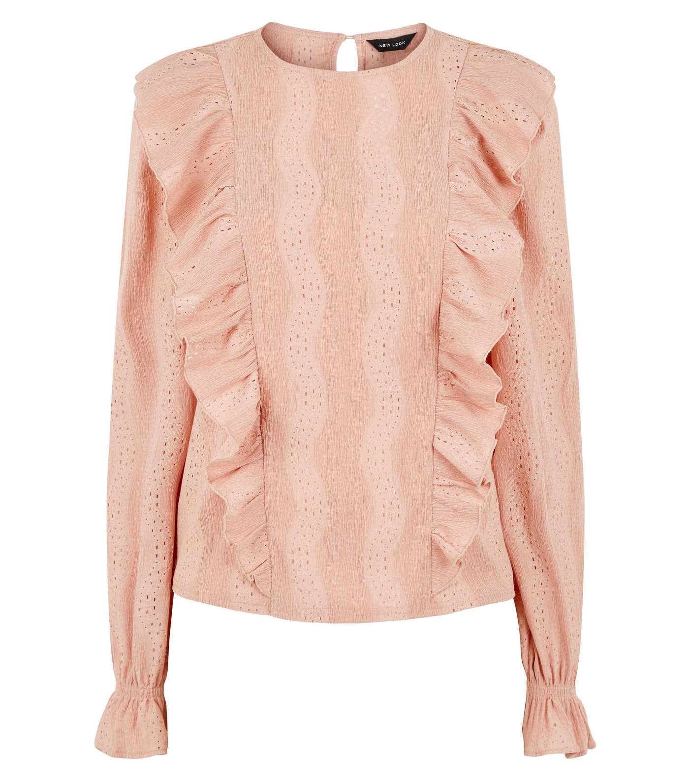 Pale Pink Frill Laser Cut Textured Top  Image 4