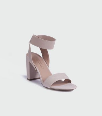 Image of Cream Suedette Elastic Ankle Strap Block Heels New Look