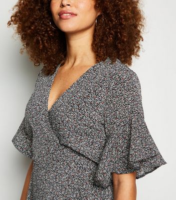 Image of AX Paris Black Floral Leaf Print Ruffle Dress New Look