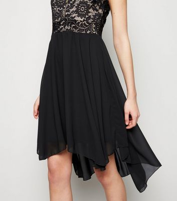 black lace dip hem dress